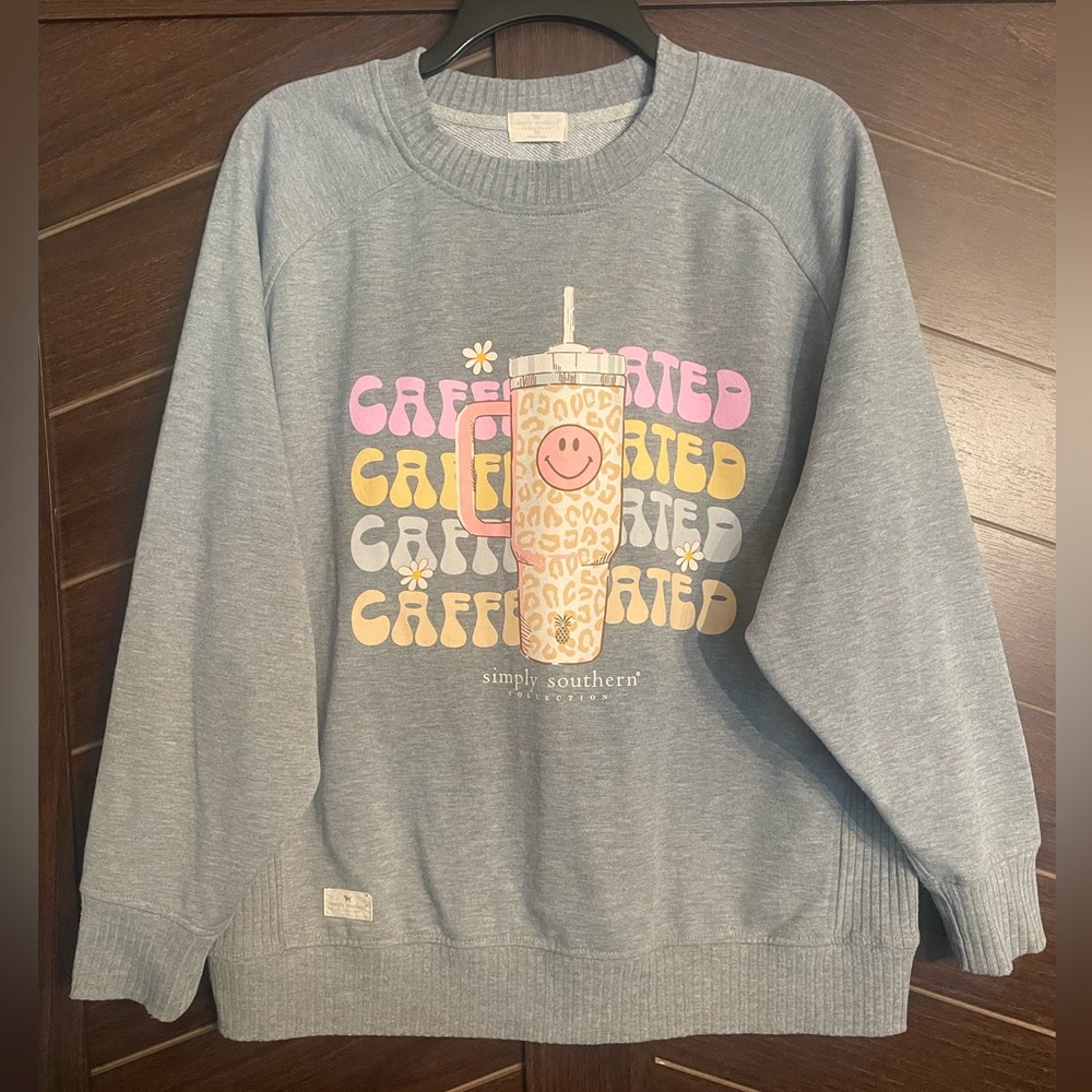 Simply Southern “Caffeinated” tumbler sweatshirt size medium grey